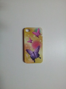 Твърд предпазен гръб за Apple iPhone 4 / Apple iPhone 4S  жълт  лилави пеперуди